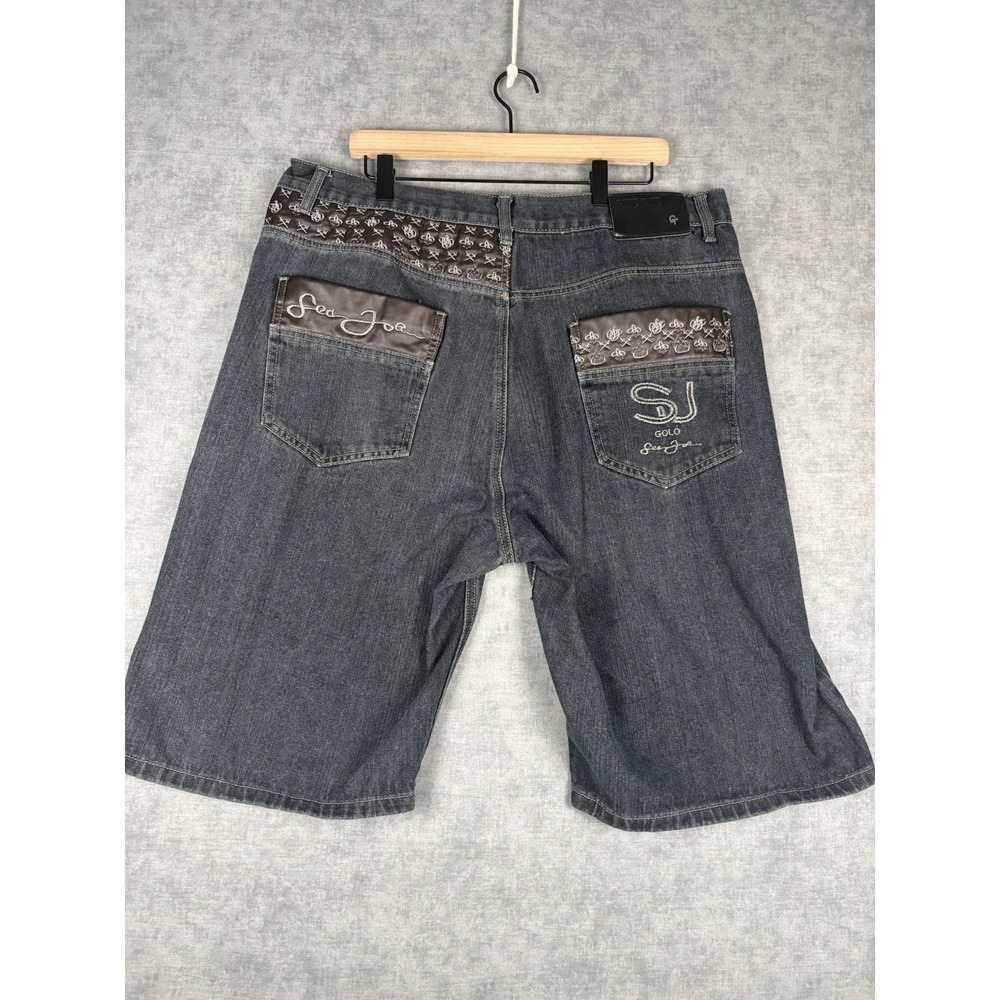 Game Time Denim Jorts Mens 38 Y2K Baggy Jean Shorts Embroidered Hip Hop Skater